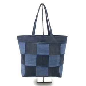 Hand Crafted Upcycled Medium and Dark Wash Patchwork Cotton Denim Tote Bag Large